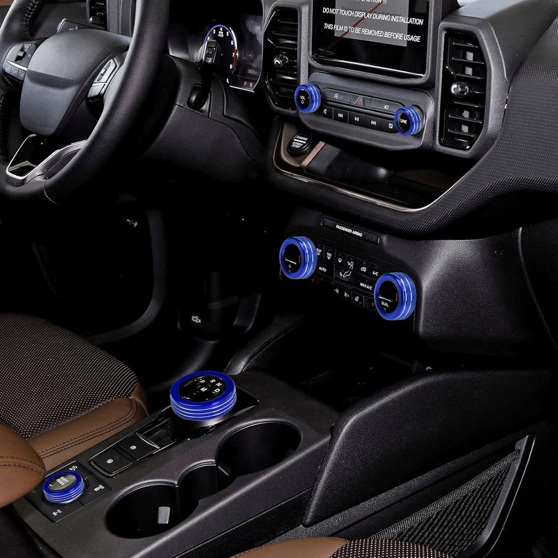 BORUIEN for 2021-2024 Ford Bronco Sport Accessories Air Conditioner AC Headlight Switch Knob 4WD Wheel Drive Trailer Gear Shift Switch Knob Cover 7PCS Blue Aluminum Alloy(Don't for Bronco) - Image 4